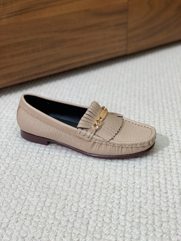 LUCO LOAFER WITH FRINGES IN KHAKI BROWN LAMBSKIN