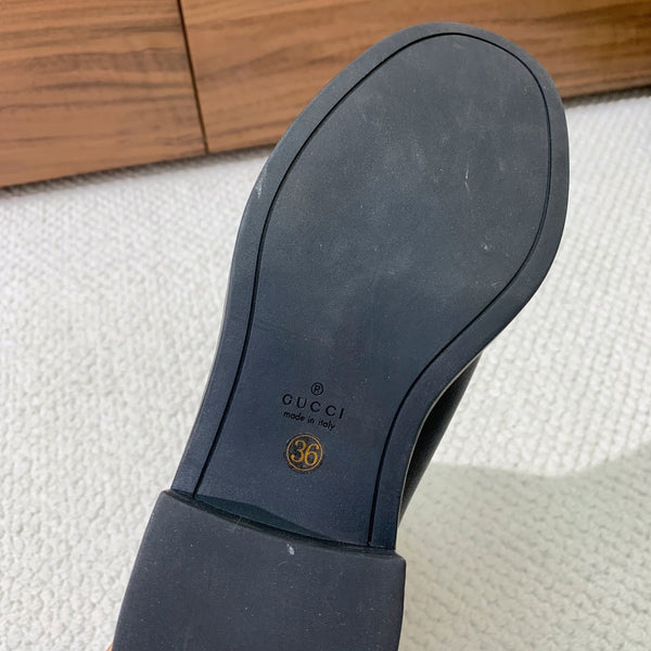 GG Riding Ankle Boots Black Monogram Embossed Cowhide 473642