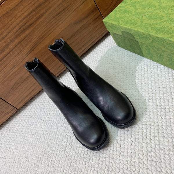 GG Riding Ankle Boots Black Monogram Embossed Cowhide 473642