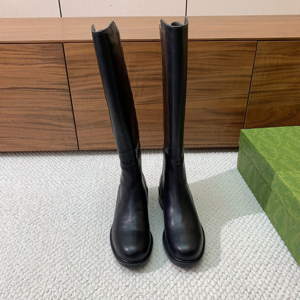 GG Riding Long Boots Black Monogram Embossed Cowhide 473643