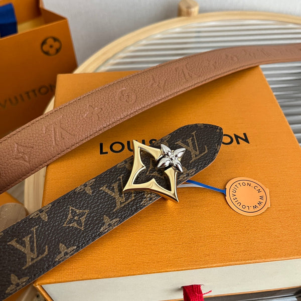 LV Flowergram 30mm Reversible Belt Brown Empreinte Calfskin