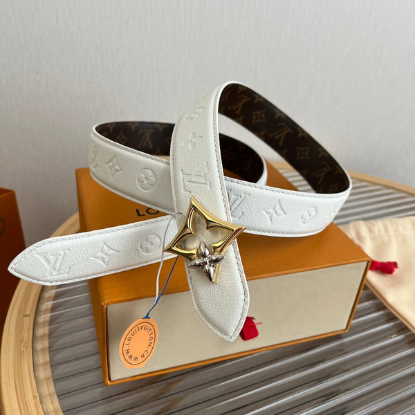 LV Flowergram 30mm Reversible Belt White Brown Empreinte Calfskin