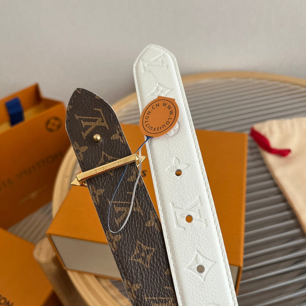 LV Flowergram 30mm Reversible Belt White Brown Empreinte Calfskin