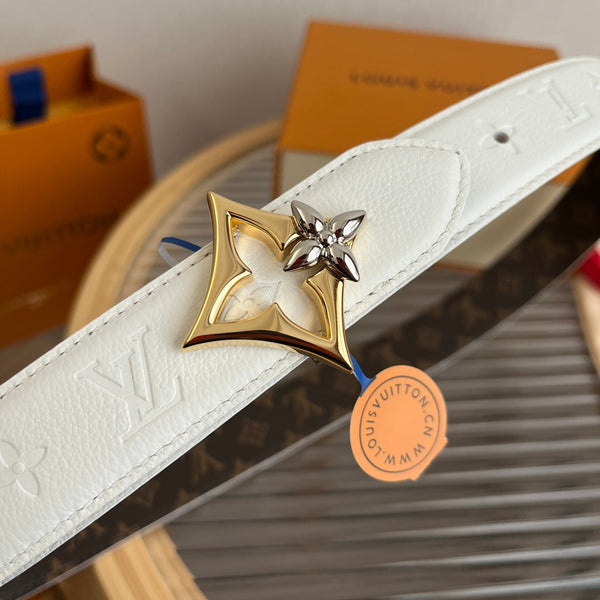LV Flowergram 30mm Reversible Belt White Brown Empreinte Calfskin