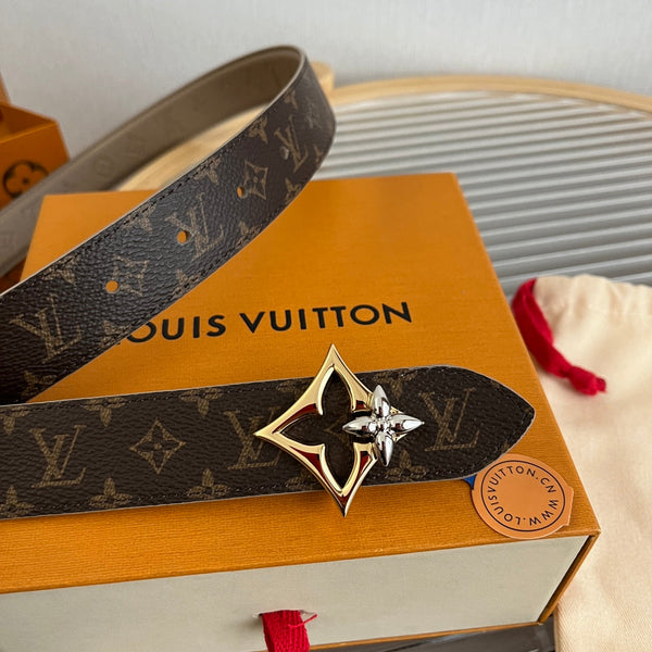 LV Flowergram 30mm Reversible Belt Grey Brown Empreinte Calfskin