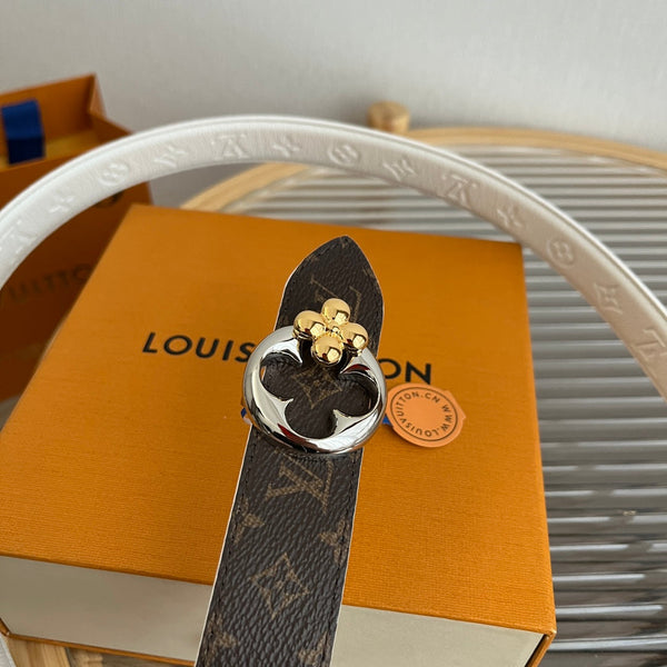 LV Flowergram Round 30mm Reversible Belt White Brown Empreinte Calfskin