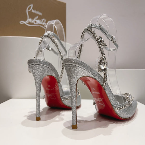 CL Marykate Queen 100MM Pumps Crystal-Embellished Glitter Silver