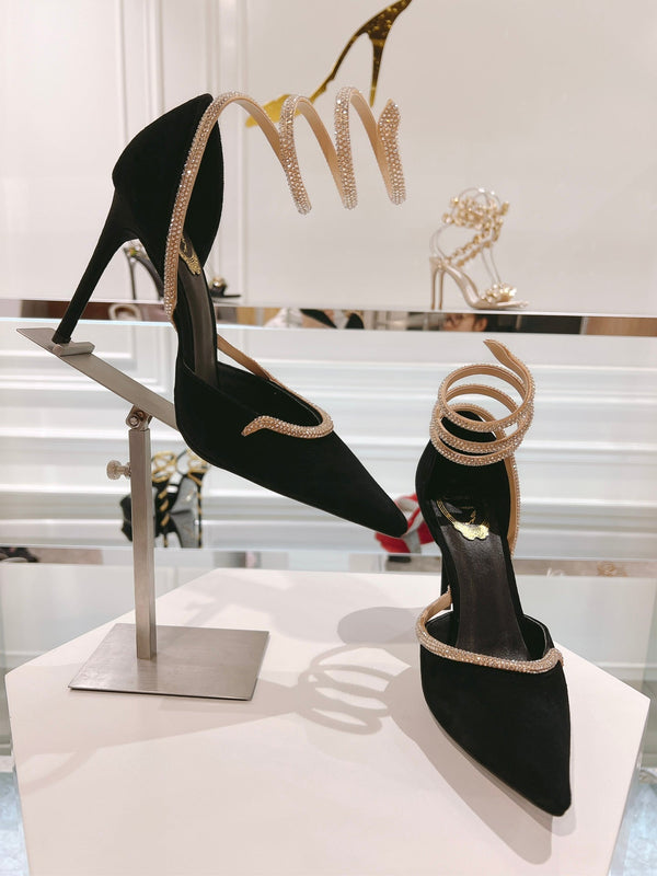 RC 25C Scarpin Black Gold Imported Velvet Swarovski Crystal 339483