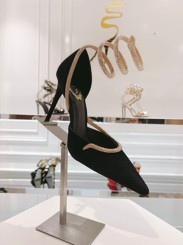 RC 25C Scarpin Black Gold Imported Velvet Swarovski Crystal 339483