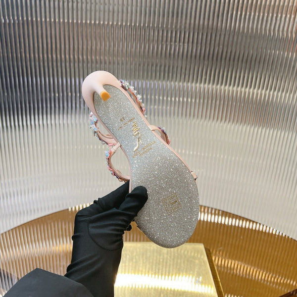 RC 25C Butterfly Flower High Heels Sandals Pink Sheepskin Rhinestone 281974