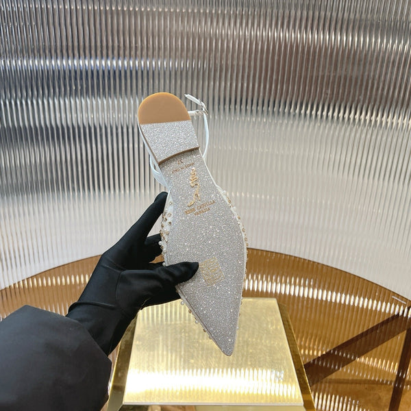 RC Slingback 1cm White Rhinestone Sheepskin 281983