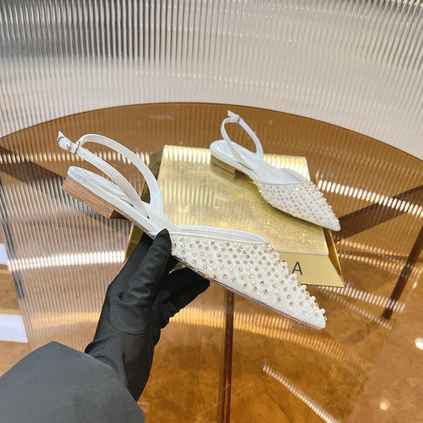 RC Slingback 1cm White Rhinestone Sheepskin 281983