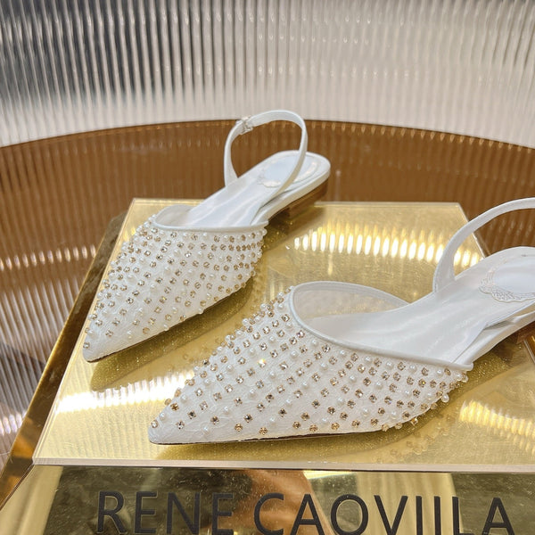 RC Slingback 1cm White Rhinestone Sheepskin 281983