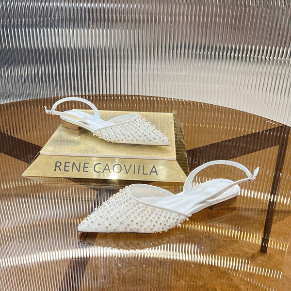 RC Slingback 1cm White Rhinestone Sheepskin 281983