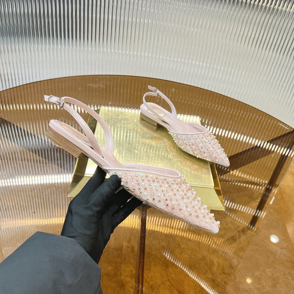 RC Slingback Shoe 1cm Pink Rhinestone Sheepskin 281984