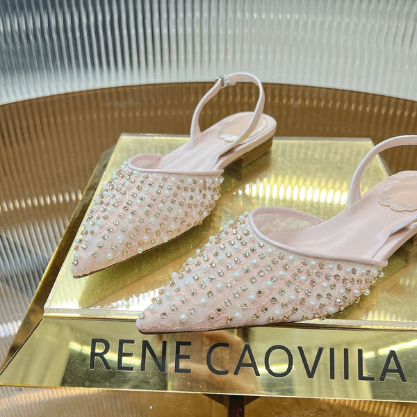 RC Slingback Shoe 1cm Pink Rhinestone Sheepskin 281984