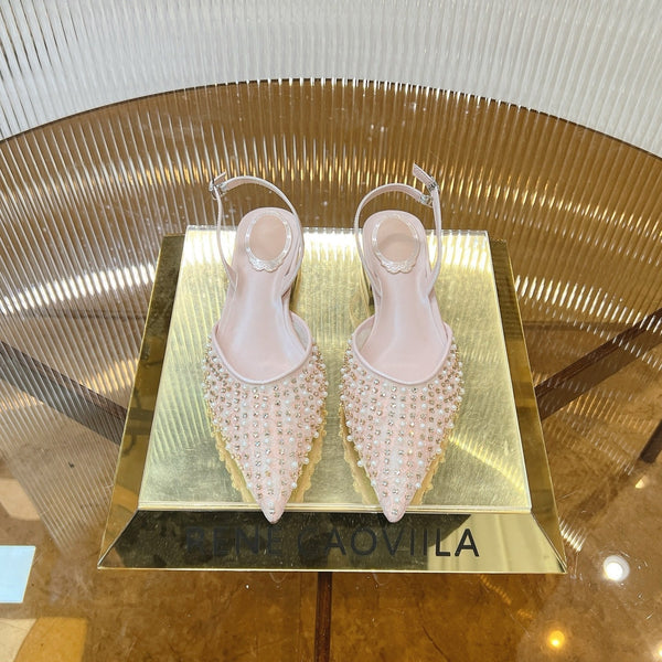 RC Slingback Shoe 1cm Pink Rhinestone Sheepskin 281984