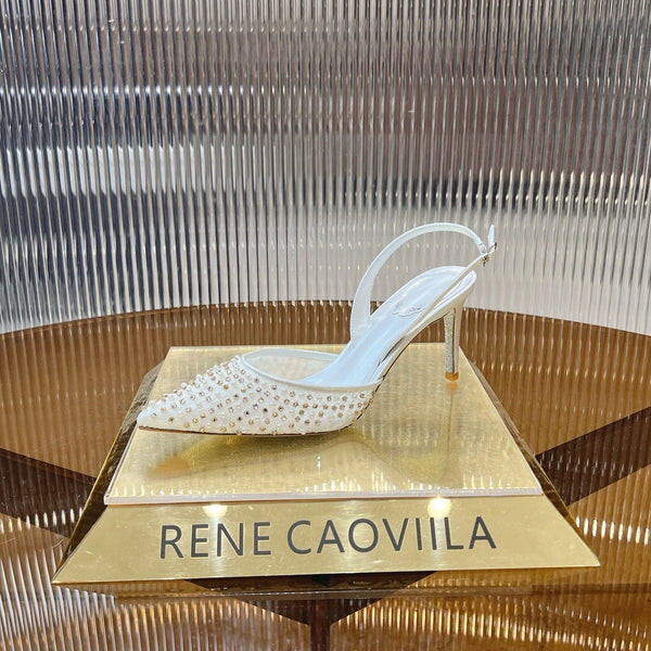 RC Slingback Shoe 7.5cm White Rhinestone Sheepskin 281985