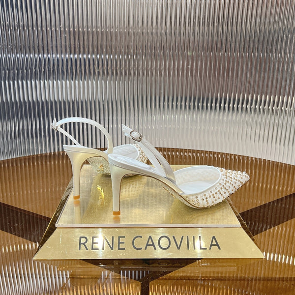 RC Slingback Shoe 7.5cm White Rhinestone Sheepskin 281985