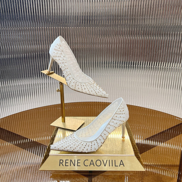 RC Scarpin Shoe 7.5cm White Rhinestone Sheepskin 281987