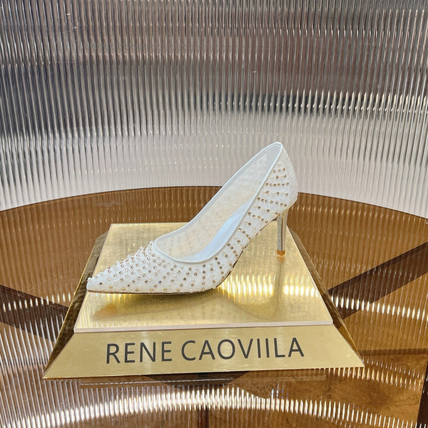 RC Scarpin Shoe 7.5cm White Rhinestone Sheepskin 281987