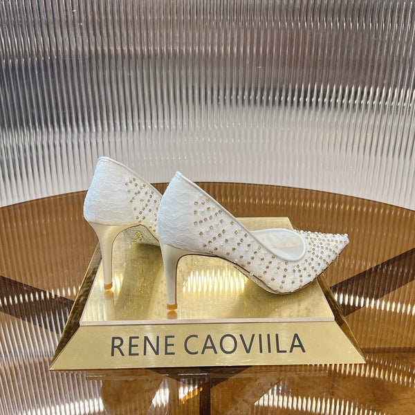 RC Scarpin Shoe 7.5cm White Rhinestone Sheepskin 281987