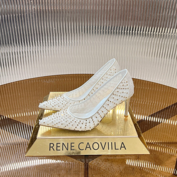 RC Scarpin Shoe 7.5cm White Rhinestone Sheepskin 281987