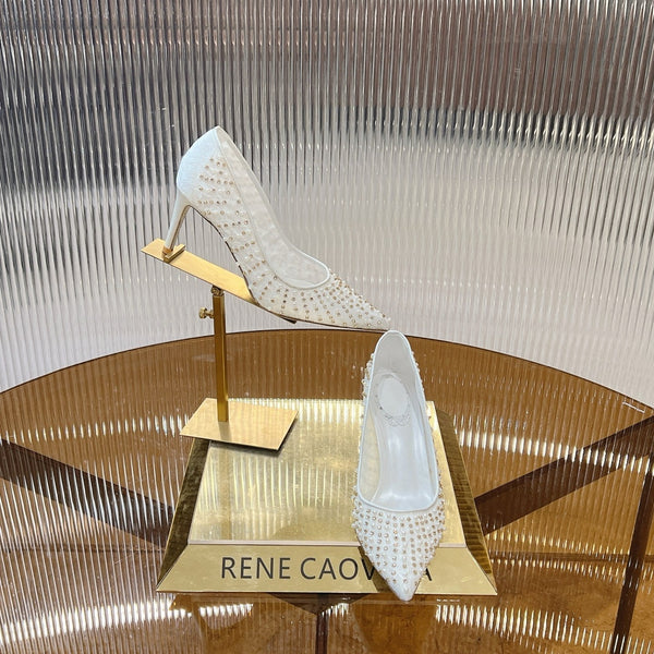 RC Scarpin Shoe 7.5cm White Rhinestone Sheepskin 281987