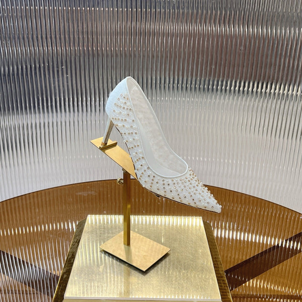 RC Scarpin Shoe 7.5cm White Rhinestone Sheepskin 281987