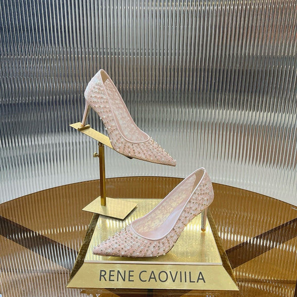 RC Scarpin Shoe 7.5cm Pink Rhinestone Sheepskin 281988