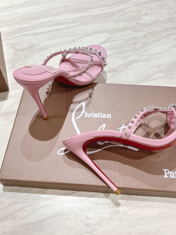 CL 25 Cross-Strap Slippers Pink Gloss Calf Patent Leather Rivets 314922