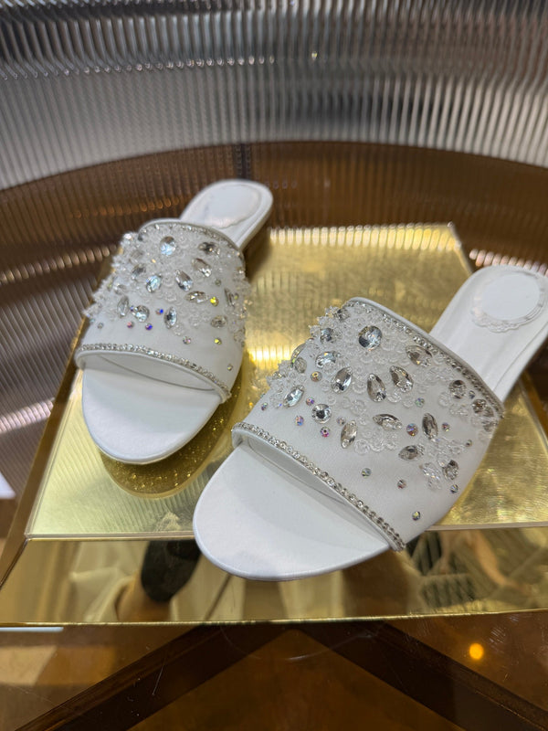 RC 25C Butterfly Flower Sandals Slippers White Sheepskin Rhinestone 275764