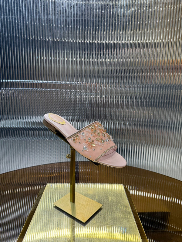 RC 25C Butterfly Flower Sandals Slippers Pink Sheepskin Rhinestone 275765