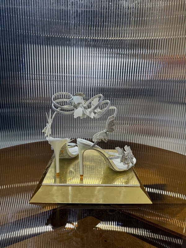 RC 25C Stiletto Sandals White Silk Rhinestone 275775