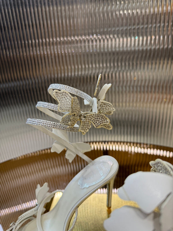 RC 25C Stiletto Sandals White Silk Rhinestone 275775