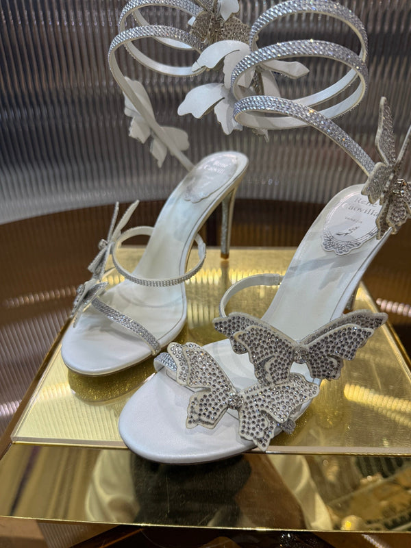 RC 25C Stiletto Sandals White Silk Rhinestone 275775