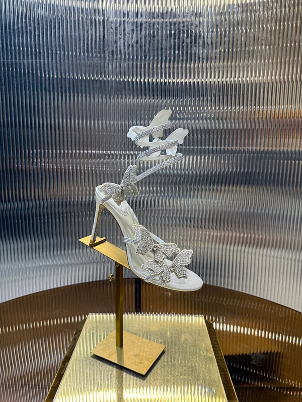 RC 25C Stiletto Sandals White Silk Rhinestone 275775