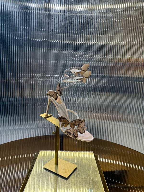 RC 25C Stiletto Sandals Champagne Silk Rhinestone 275777