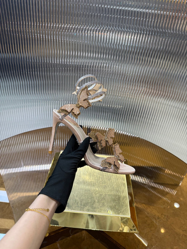 RC 25C Stiletto Sandals Champagne Silk Rhinestone 275777