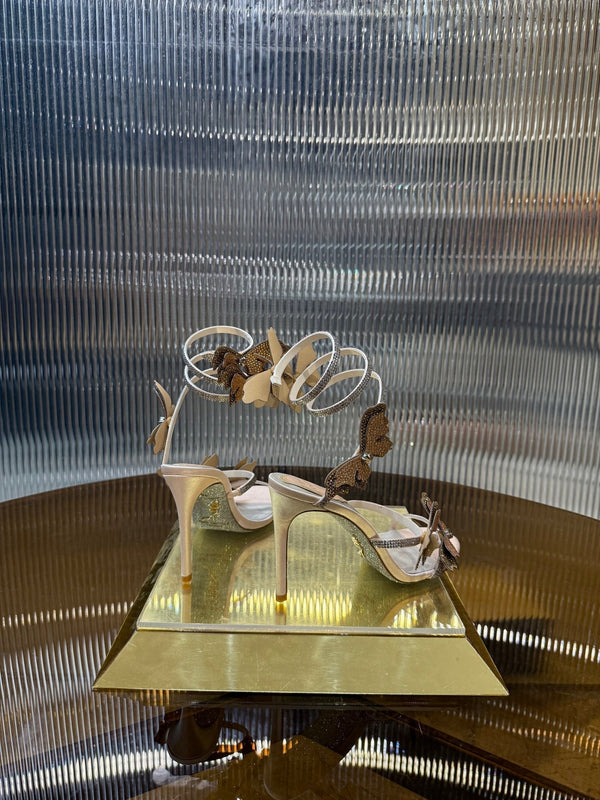 RC 25C Stiletto Sandals Champagne Silk Rhinestone 275777