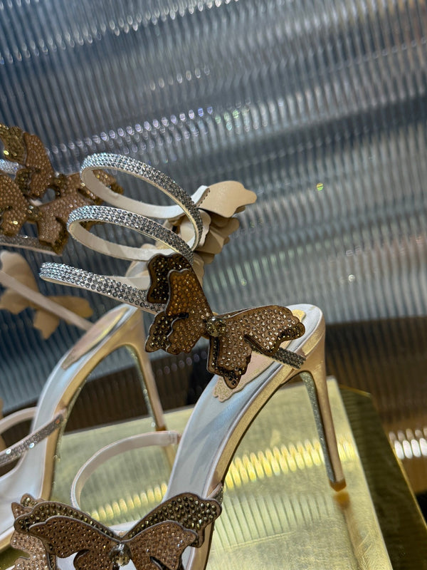 RC 25C Stiletto Sandals Champagne Silk Rhinestone 275777