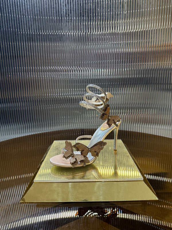 RC 25C Stiletto Sandals Champagne Silk Rhinestone 275777