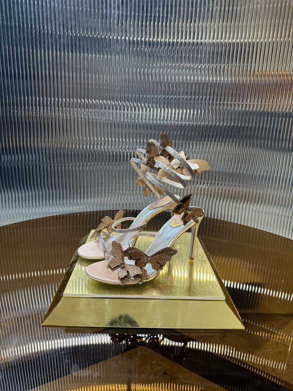 RC 25C Stiletto Sandals Champagne Silk Rhinestone 275777