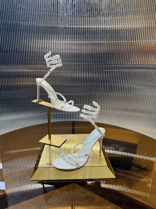 RC 25C Crystal Diamond Sandals White Sheepskin Rhinestone 275780