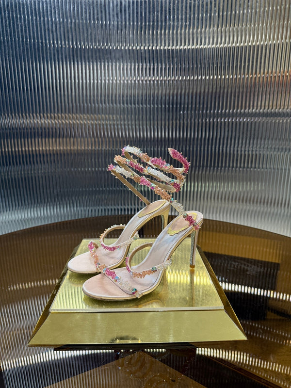 RC 25C Multicolor Diamond Sandals Pink Sheepskin Rhinestone 275781