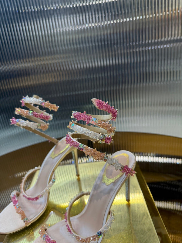 RC 25C Multicolor Diamond Sandals Pink Sheepskin Rhinestone 275781