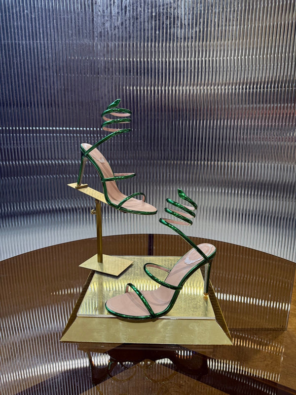 RC 25C Snake-Shaped Sandals 9.5cm Green Sheepskin 310627