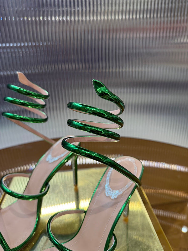 RC 25C Snake-Shaped Sandals 9.5cm Green Sheepskin 310627