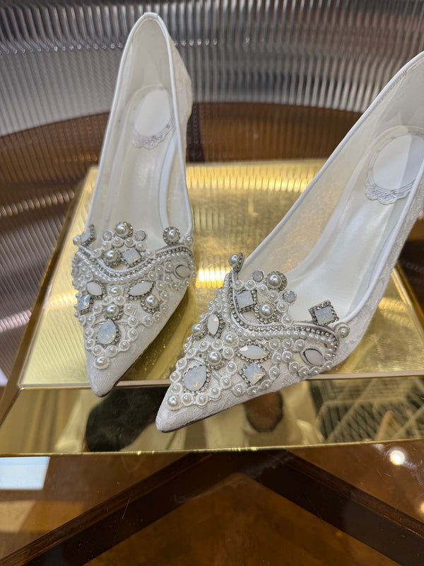 RC 25C Retro Pump 7.5cm Pearl White Sheepskin 310636