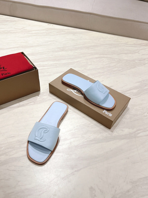 CL 25 Slippers Blue Top Layer High Gloss Calfskin 307499